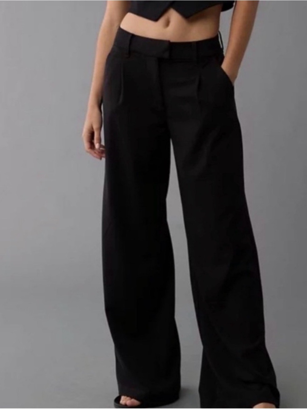 AE American Eagle Black Stretch Poppy Wide Leg Trouser Pants Size 8 comfy